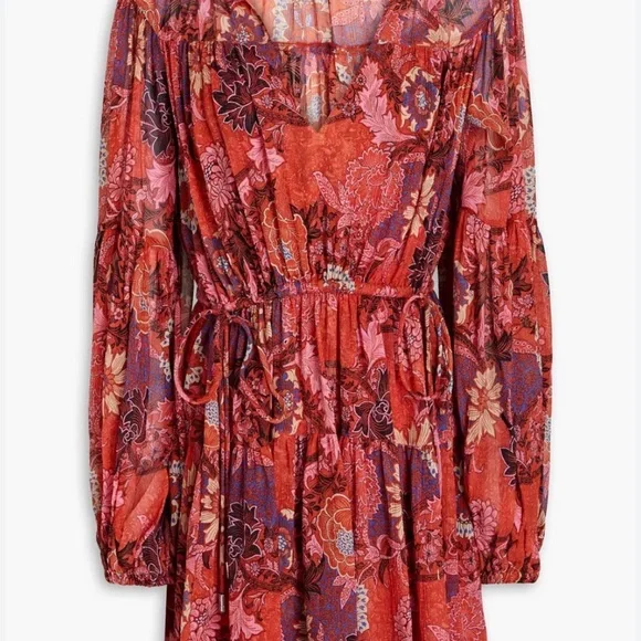 A.L.C. Red Mix Floral V-Neck Long Sleeve Mini Dress size 8 - Picture 6 of 7